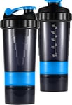 Pulver | Luxe Shake Tasse Bleu | 2 compartiments | 0,75L implique | Coupe de secousse de gym | Gourde Fitness | Boîtes supplémentaires | Shaker