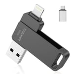 Cle USB 128 Go pour iPhone Apple Certifié Lightning,Vackiit Clé Type C Photo Stick USB 3.0 Flash Drive Stockage Externe Mémoria pour iPad Mac iOS Android PC avec MFI Lightning,USB 3.0,Type C