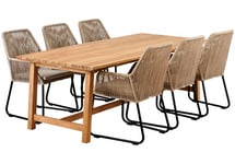 Keros Matgrupp 220x100 cm Teak ink Midway Karmstolar (Beige)