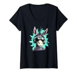 Womens Cool Sunglasses Donkey with Headphones for Donkeys V-Neck T-Shirt