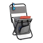 Relaxdays Tabouret de Camping avec Poche, Pliant, avec Dossier, pêche, Jardin, Chaise à Transporter, 60x35x35 cm, Gris