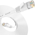 Câble Ethernet 5m,RJ45 Cat 6 Cable réseau,Cable Internet haut débit avec connecteur testeur rj45 pour modem routeur swtich,compatible en amont avec le Cable Ethernet Cat 7/Cat 8-Blanc