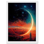 Moon Magic In Exoplanet Field Astronomy Waxing Crescent Artwork Framed Wall Art Print A4