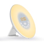 Sunrise Simulation Wake Up Lamp Alarm Clock and FM Radio, Bedside Reading Light with 7 Colours and Sounds, USB Powered