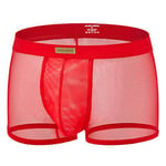 Casey Kevin Men Sexy Mesh Boxer Briefs Stretch Breathable Shorts Hipsters Trunk Underwear,RED-XXXL