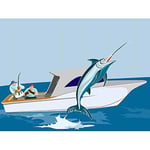 Wee Blue Coo Peinture Deep Sea Pêche Bleu Marlin Bateau Jump Art Affiche Décoration Murale 12X16
