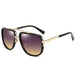 Dollger Lunettes de soleil carrées surdimensionnées pour hommes Femmes Pilot Shades Gold Frame Lunettes rétro (Cadre noir/dégradé gris-brun)