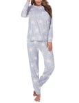 Ekouaer Ensemble de Pyjama Femme à Manches Longues Pyjamas Femme Coton Hiver Pyjamas 2 Pièces Imprimé en Étoile