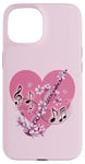 Coque pour iPhone 15 J'aime la clarinette en cœur avec notes de clarinette