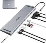 Docking Station USB C pour MacBook M1, 10 en 1 USB C Hub Station d'accueil Double Ecran avec HDMI 4K, VGA, 3 USB 3.0, PD 100W, Ethernet, SD/TF Slot Compatible pour MacBook et Windows