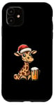 Coque pour iPhone 11 Girafe de Noël avec bière | Fête amusante de Noël