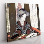 Lady Writing a Poem by Yashima Gakutei Asian Japanese Canvas Wall Art Print Ready to Hang, Framed Picture for Living Room Bedroom Home Office Décor, 35x35 cm (14x14 Inch)