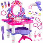 Kinderplay Coiffeuse Enfant | Table de Maquillage - Fonction de Lumièreavec Tabouret, lumière et Son, Dimensions Coiffeuse Enfant Fille 44,5 x 10,5 x 60,5 cm, KP2798