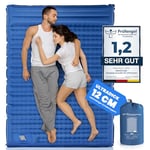 HIKENTURE Matelas isolant auto-gonflant de 12 cm - Double matelas isolant ultra léger - Pour 2 personnes - Gonflable - Matelas de couchage avec pompe à pied pour tente, randonnée - Bleu foncé A1