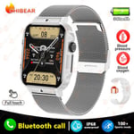 2024 Uusi 1.95 Outdoor Military Man Smart Watch Miesten Bluetooth Call Smart Watch Miesten Android Ios Ip68 Vedenpitävä Ftiness Kellot_Silver mesh belt_Outdoor Military