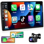 Podofo 2+32G Android Autoradio 2 Din Stéréo avec Apple Carplay Android Auto sans Fil, Autoradio Bluetooth à Écran Tactile 10 Pouces ave GPS/Lien Miroir/Radio RDS+Caméra de Recul+Microphone