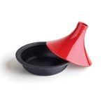 Qdesign - Tajine en Fonte d'Acier Ovale Individuelle 29 cm - Contenance 2,4 L - Couvercle en Fonte - Convient pour Induction - Passe au Four - Rouge