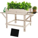 COSTWAY Jardinière sur Pied en Bois 132 x 75 x 75 cm avec Doublure en Tissu non Tissé  2 Tables d'Appoint pour Fleurs, Légumes