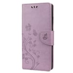 Samsung Galaxy S22 Ultra PU Skinn Flip Deksel med Lommebok Sommerfugler & Blomster - Lilla