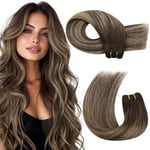 Moresoo Tissage Cheveux Naturels Balayage Extension Cheveux Naturel Tissage Brun Foncé et Blond Caramel Tissage Naturel Cheveux Humain 22 Pouces 100g/Paquet #4/27/4