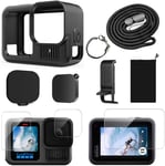 Etui en Silicone pour GoPro Hero 13 Black, avec Coque en Silicone+Couvercle Latéral de Batterie + Protecteur d'écran + Lanière