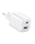 Anker Chargeur iPhone USB-C 323 (33W), Chargeur Rapide à 2 Ports USB A et USB C, Compact, pour iPhone 16/16 Plus/16 Pro Max/15/14/13, Pixel, Galaxy, iPad/iPad Mini et Plus (câble Non Inclus) Blanc