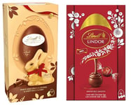 Lindt Gold Bunny Milk Chocolate Easter Egg Medium, 195 g -Contains Gold Bunny - Easter Gift & Lindor Milk Chocolate Easter Egg Large, 260 g - Contains Milk Chocolate Truffles