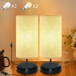 2 Pack Bedside Table Lamp, Yuusei Touch Control Nightstand Lamp Dimmable Desk Lamps with Changing Port, Modern Fabric Shade and E26 Bulbs for Bedroom, Living Room, Office