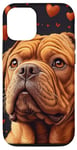 Coque pour iPhone 15 Pro Dogue De Bordeaux Chien Fleurs Avec Coeurs Autour Graphique