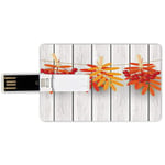 8G USB Flash Drives Credit Card Shape Rowan Memory Stick Bank Card Style Vibrant Autumn Leaves and Red Fruits Hanged with Clothes Pin on a String Print Decorative,Grey Orange Red Waterproof Pen Thumb