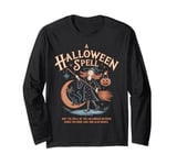 Halloween Witch Cat Broom Spell Magic Moon Retro Vintage Long Sleeve T-Shirt