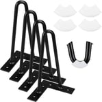 Lot de 4 Pieds de Table en Épingle à Cheveux 20 CM, Pied de Table Basse Metal Noir avec des Vis, Pied Meuble Industriel pour Table Basse, Armoire, avec Protecteurs de Sol en Caoutchouc