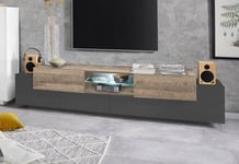 Dmora - TV stand Vincenzo, Low sideboard for living room with 2 doors, TV stand base, 100% Made in Italy, cm 220x40h51, Anthracite and Maple