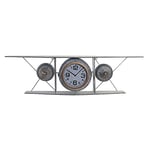 DKD Home Decor Horloge Murale Cristal Fer Avion Bois MDF Gris foncé (120 x 21 x 33,5 cm)