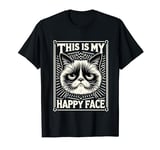 Funny Cat This Is My Happy Face Vintage Face Cat Sarcastic T-Shirt