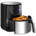 LLIVEKIT Friteuse sans Huile 7L XXL, 1800W Air Fryer, Friteuse à Air Chaud avec Écran Tactile LED, 10 Réglages de Cuisson Préprogrammés, Thermostat Réglable et Contrôle du Temps, Noir+argent