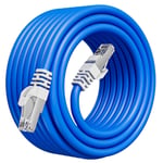 Cable Ethernet 30m,Cable RJ45 Cat 6 Blindé Gigabit Câble Réseau Haut Débit,à l'extérieur Imperméable Câble Internet 30 mètres,FTP Anti-Brouillage Cable LAN Bleu Câble d'Installation pour Router