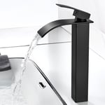 Robinet Salle de Bain Cascade, Moderne Robinet Lavabo Noir Cascade Haut, Mitigeur Lavabo Cascade avec bec Hauteur 237 mm, Robinetterie Carré en Laiton Eau Chaude et Froide Disponible G 3/8