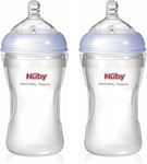 2 x Nuby 300ml Squeezy Silicone Bodied Baby Bottle, Breast-Like Nipple Teat, 3m+