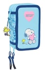 SNOOPY LOVE - Trousse scolaire avec 37 outils inclus, trousse pour enfant, idéale pour les enfants de 5 à 14 ans, confortable et polyvalente, qualité et résistance, 12,5 x 5,5 x 19,5 cm, bleu clair,