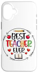 Coque pour iPhone 16 Plus Best Teacher Ever Crayon Apple Heart Book