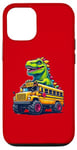 Coque pour iPhone 14 Pro Dinosaure T-rex On Monster Truck School Bus Driver Graphic