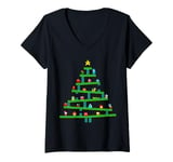 Womens 8 Bit Retro Gaming Christmas Tree V-Neck T-Shirt