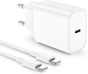 Chargeur Usb C 20W Rapide Iphone 16 15,Chargeur Iphone Avec 2M Usb C Cable Original Pour Apple Iphone16/16 Plus/16 Pro/15 Plus/15 Pro/15 Pro Max/Ipad Pro,Type C Adaptateur Secteur Mural Alimentation