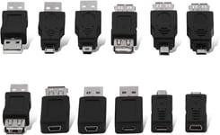 Paquet de 12 Adaptateur Cable Mini USB 2.0, Cable USB Female to Micro-USB Female kit Adaptateur USB OTG Multiples Micro Mini USB2.0 Mâle vers Femelle convertisseurs Connecteurs