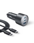 Anker USB-C Chargeur Allume-Cigare, Chargeur 167,5 W Max., Type C Ultra Compact 3 Ports, pour MacBook Pro/Air, iPhone Series 15/14 / 13, Samusung S24 / S23, iPad Pro, AirPods et Bien Plus Encore