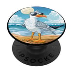 Costume d'oiseau de mer cool avec lunettes de soleil pour oiseaux de vacances PopSockets PopGrip Adhésif