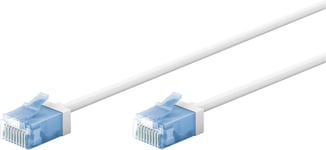 Câble patch slim/ultra flexible RJ45 CAT 6A U/UTP CU/Câble Ethernet fin avec connecteurs courts / 10 Gbit/s LSZH - Protection anti-torsion - Blanc - 7,5 m 74300.[G1878]