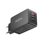 ARZOPA 65W Chargeur Rapide USB C, GaN Prise USB 3 Ports Compatible avec iPhone 15 Plus Pro Max/14/13/12, Galaxy S23/S22, Mac Book Pro/Air, iPad Pro, Steam Deck, Pixel,Pixel et Plus (Noir)