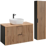 Petits-meubles - Ensemble meuble simple vasque 100cm et colonne Gaia Bois et Noir